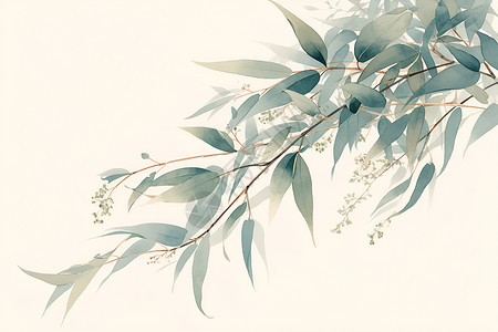 飘动的树叶随风飘动的柳枝插画