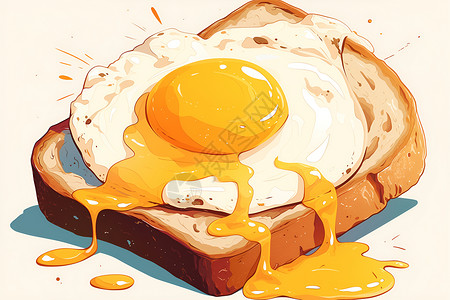 鸡蛋黄早餐炒蛋吐司插画