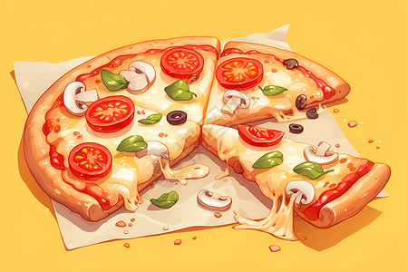 现烤披萨美味多彩的披萨插画