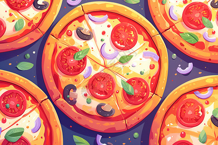 烤披萨五彩斑斓的披萨世界插画