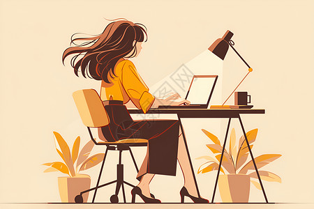 电脑办公图片宁静工作的女性插画
