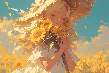 少女与向日葵背景图片