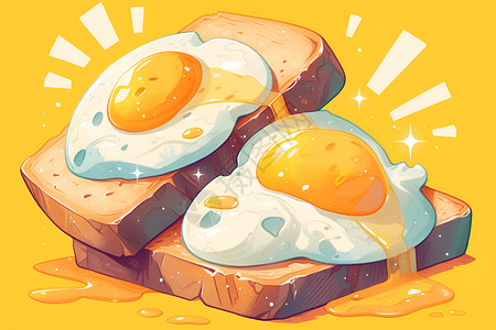 煎面包吐司上的煎鸡蛋插画