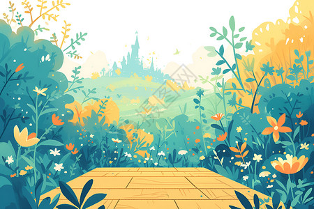 奇妙森林仙境奇妙花园插画