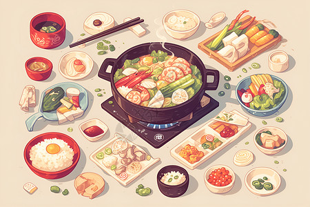 火锅食材鸡肾美味火锅盛宴插画