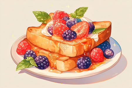 吐司白美味新鲜的水果蛋糕插画
