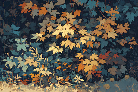 枯萎植物秋日森林的魅力插画