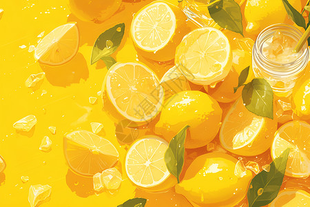 泡水维c新鲜柠檬切片新鲜切片的柠檬插画
