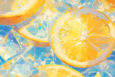 背景柠檬素材清新的柠檬和冰块插画