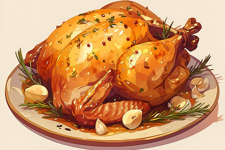 年夜饭烤全鸡美味的烤全鸡插画