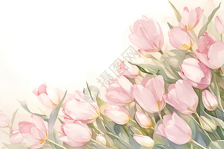 清新美丽水彩世界中的粉红郁金香插画