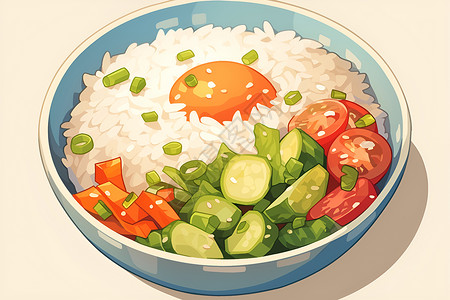 五彩斑斓的蔬菜炒饭插画
