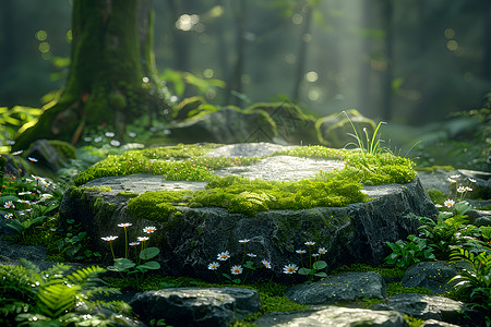 青苔的石头岩石上的苔藓背景