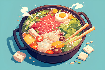 火锅五花肉美味的食物火锅插画