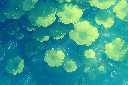 水面上的翠绿荷叶高清图片