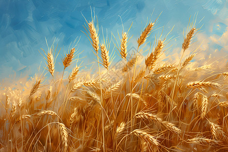 小麦成熟田地中的农业小麦插画