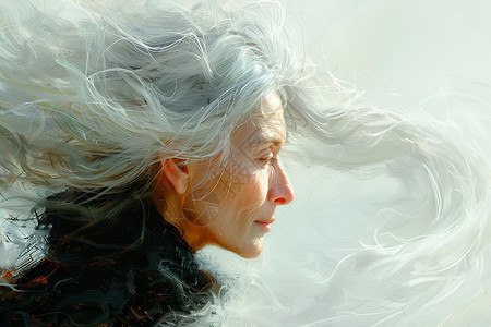 老年女性打电话绘画的白发女人插画