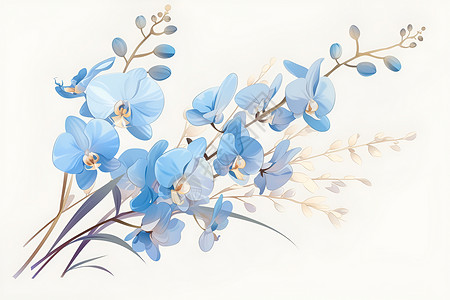 漂亮兰花盛放的蓝色兰花插画