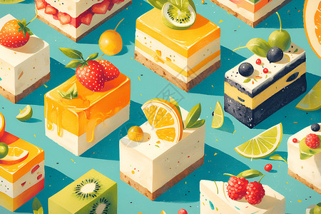 网红甜点健康的水果蛋糕插画