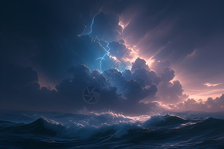 乌云大海展示的天气和大海插画