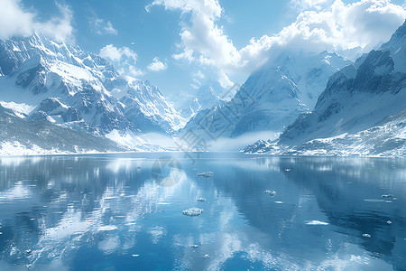 美丽雪山雪山中的美丽湖泊插画