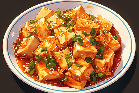 三鲜豆腐健康的美食豆腐插画