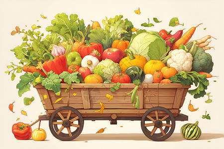 丰收蔬菜车厢上丰收的蔬菜插画