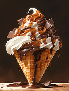 巧克力蛋可口的巧克力冰淇淋插画