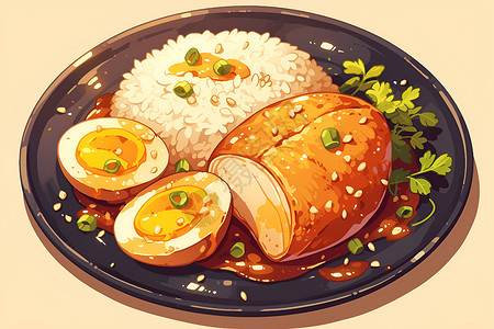 香葱鸡蛋香喷喷的米饭插画