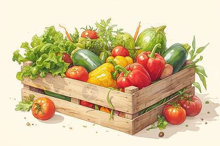 木箱运输多彩农场蔬菜插画