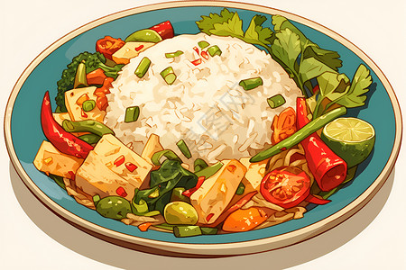 米饭摄影素菜拼盘美食插画