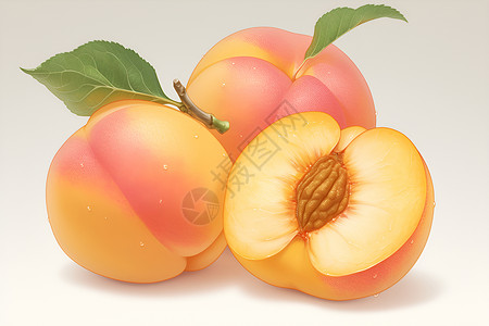 半边桃子成熟的蜜桃插画