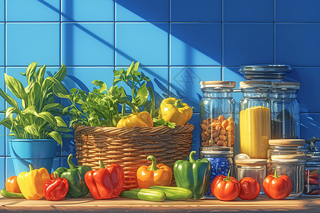 蔬菜瓶子辣椒和蔬菜插画