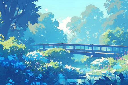 河插画河流上的木桥插画