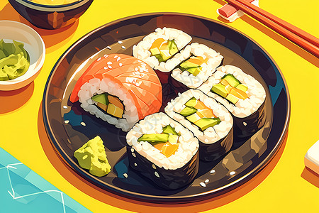 寿司卷插画背景图片