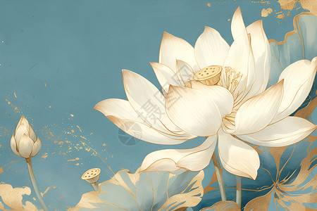 盛放的白莲花白莲花盛开在池塘里插画