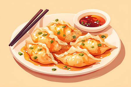 大馄饨香气四溢的饺子插画