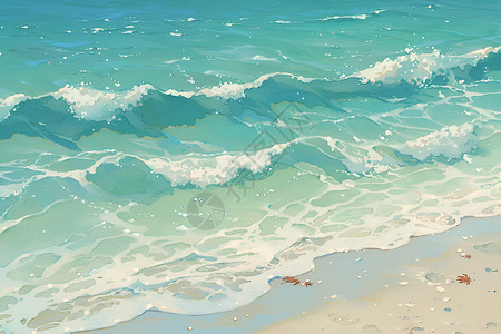 螃蟹卡通插画阳光里的海浪插画