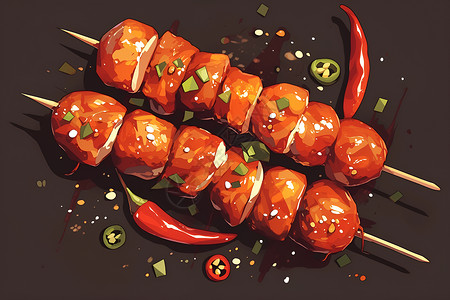 烤肉串素材美味的烤肉串和辣椒插画