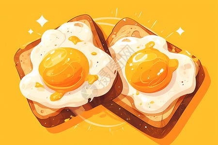烤吐司烤面包上两个煎蛋插画