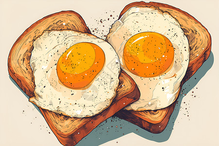 烤面包和煎蛋插画