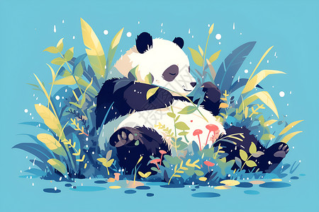 熊猫躺在草地上背景图片