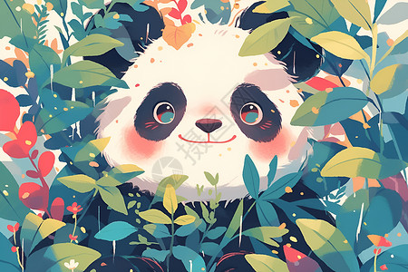 熊猫坐在树丛里背景图片