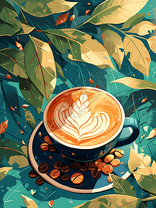 咖啡艺术咖啡的美味香气插画