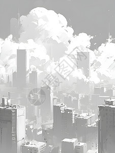 云中城市悬浮云中的城市幻境插画
