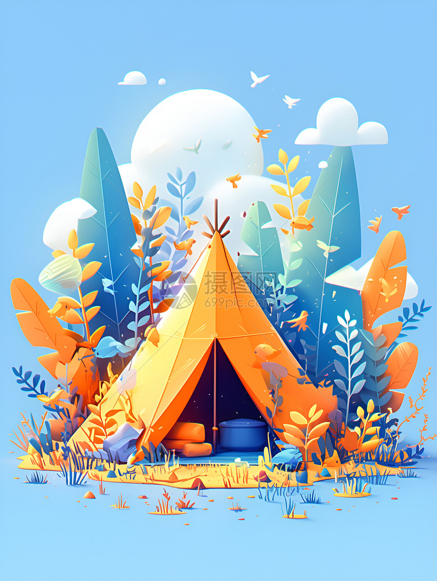 夏日的橙色帐篷图片