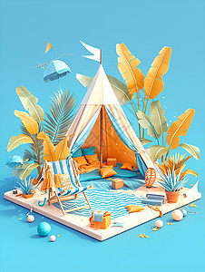 夏日的橙色帐篷背景图片