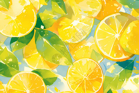 柠檬清新切开的柠檬片插画