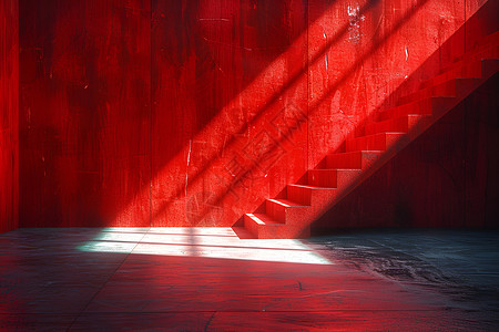 空间素材红色阶梯的幽暗房间插画
