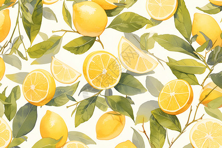 水彩拼贴的柠檬背景图片